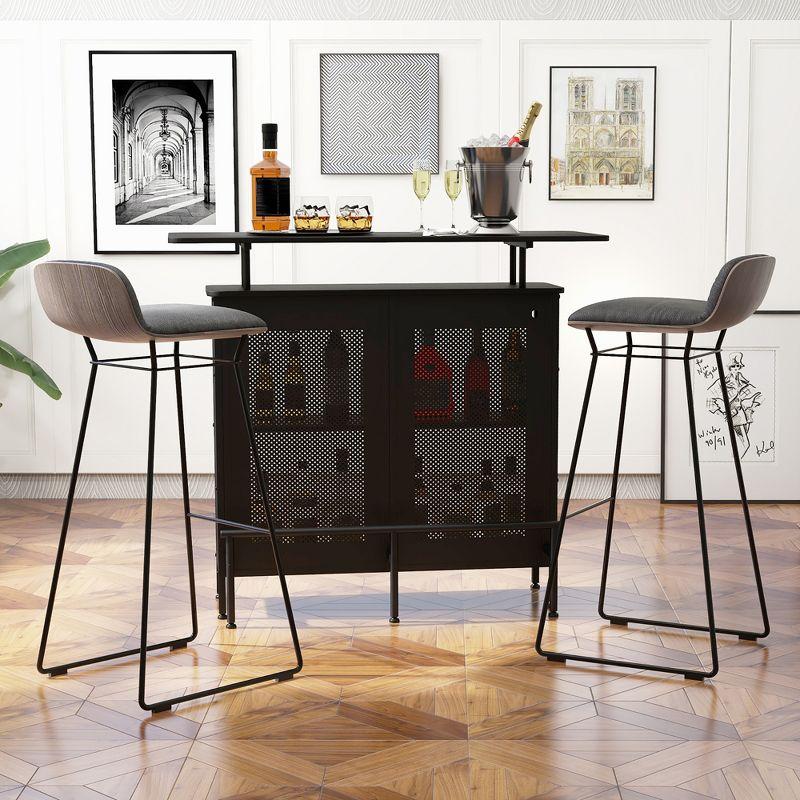 Costway 4-Tier Metal Home Bar Unit Liquor Bar Table with Storage Shelves & 6 Glass Holders