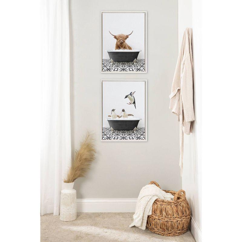 18"x24" Sylvie Beaded Penguins in Black and White Stencil Bath Framed Canvas by Amy Peterson White - Kate & Laurel All Things Decor