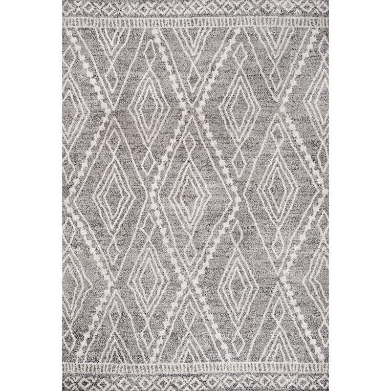 Gray and Ivory Diamond Pattern Reversible Area Rug