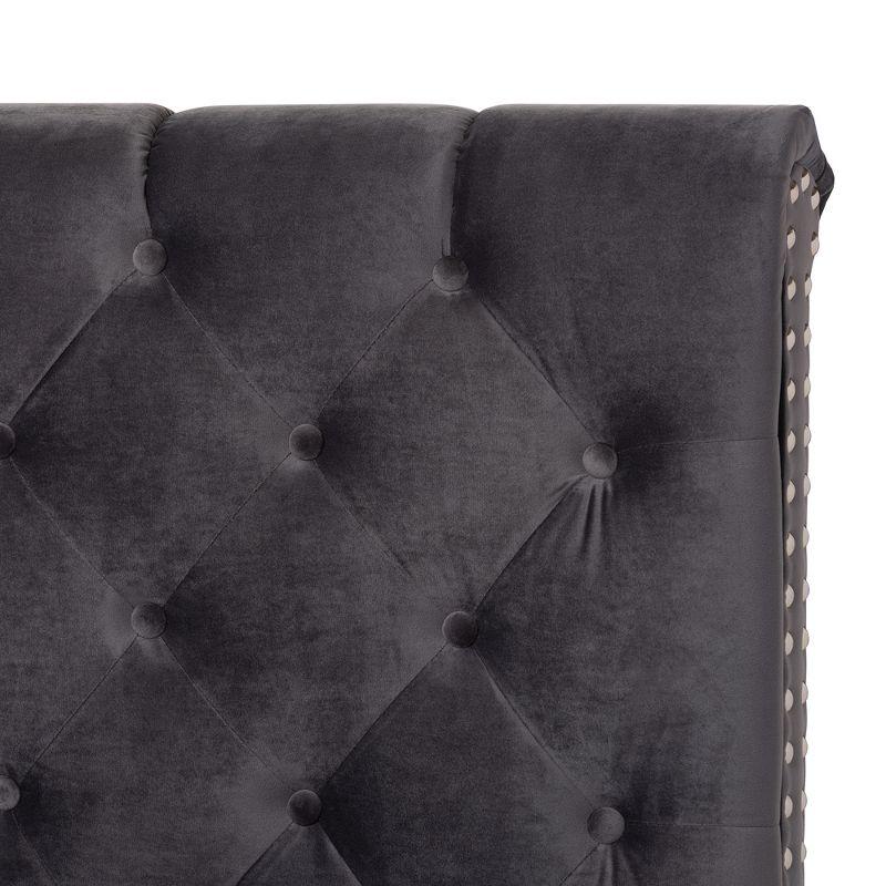 Luxurious Dark Grey Velvet Full Bed with Tufted Headboard and Nailhead Trim