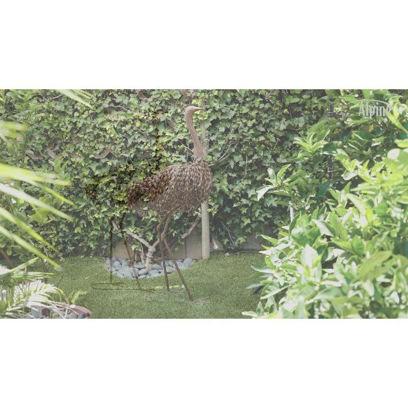 45" x 22" Outdoor Metal Peaking Standing Ostrich Statue Brown - Alpine Corporation: Weather-Resistant Iron Decor