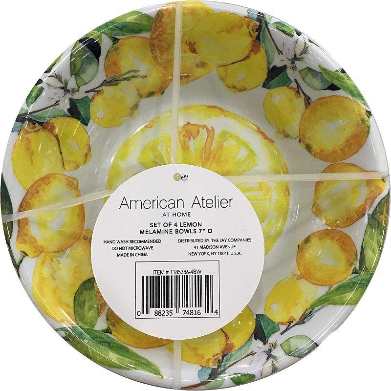 American Atelier Lemon Design Melamine Bowls, 7-Inch, Lightweight and Break-Resistant Pasta Bowls, Set of 4,