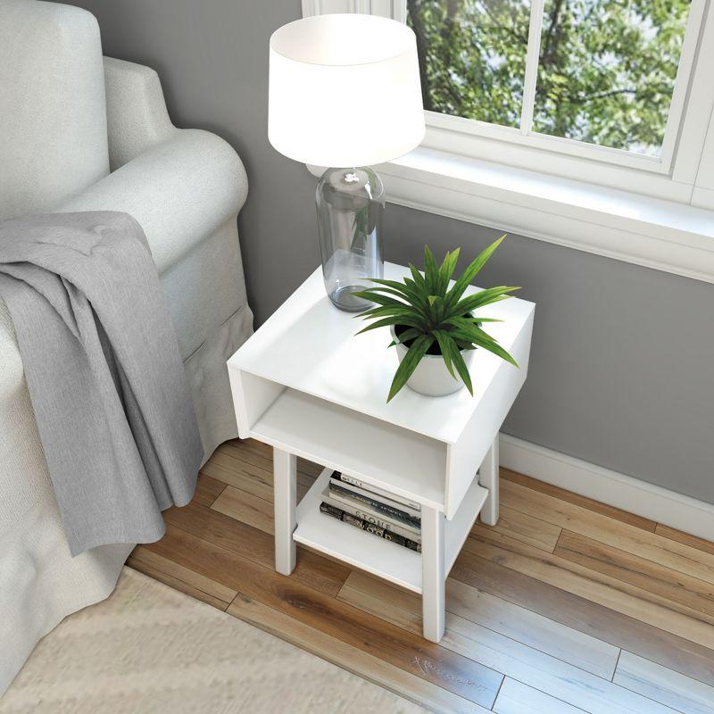 Plank+Beam Mid - Century Modern Nightstand with Cubby Shelf, Solid Wood Bedside Table for Bedroom