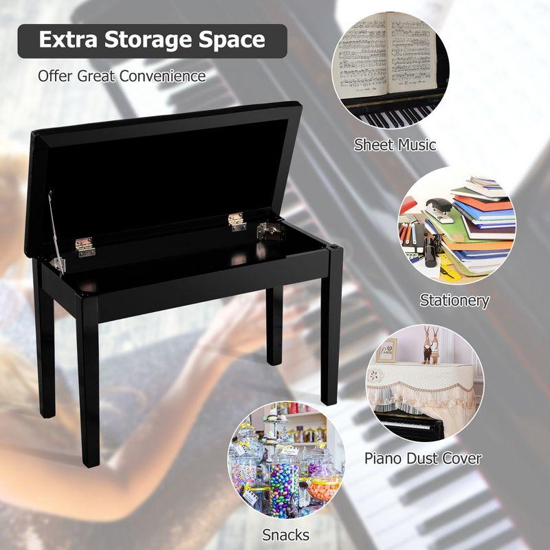 Tangkula PU Leather Piano Bench Solid Wood Padded Double Duet Keyboard Seat w/ Storage Box Black