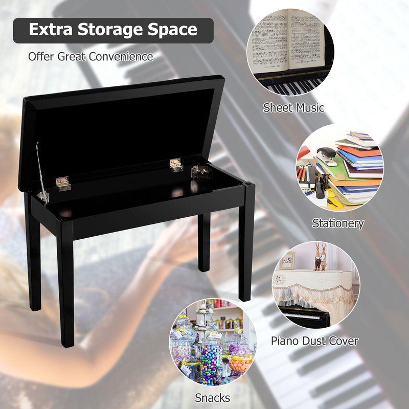 Costway PU Leather Piano Bench Padded Double Duet Keyboard Seat Storage Black