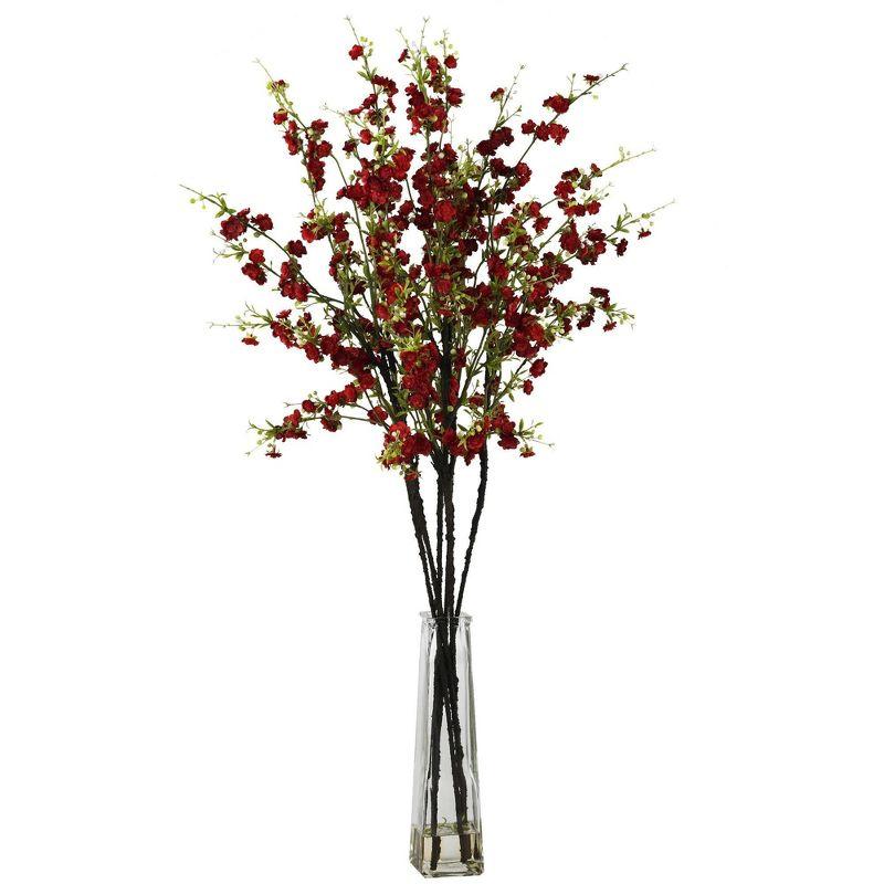 Nearly Natural Cherry Blossoms with Vase Silk Flower Arrangement, Red