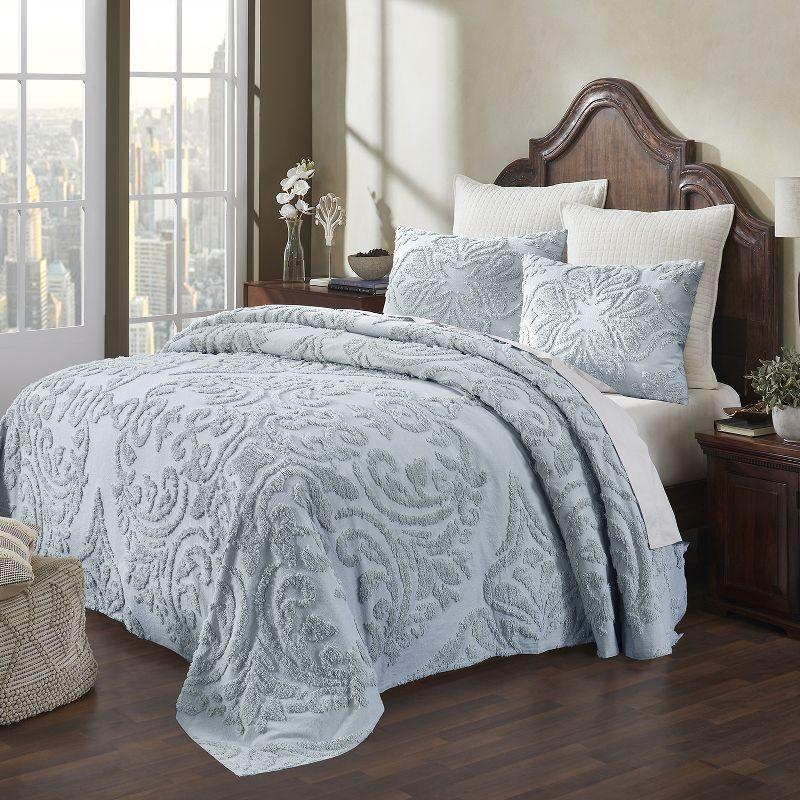 Better Trends Rylee Collection Blue Cotton Tufted Bedspread Set