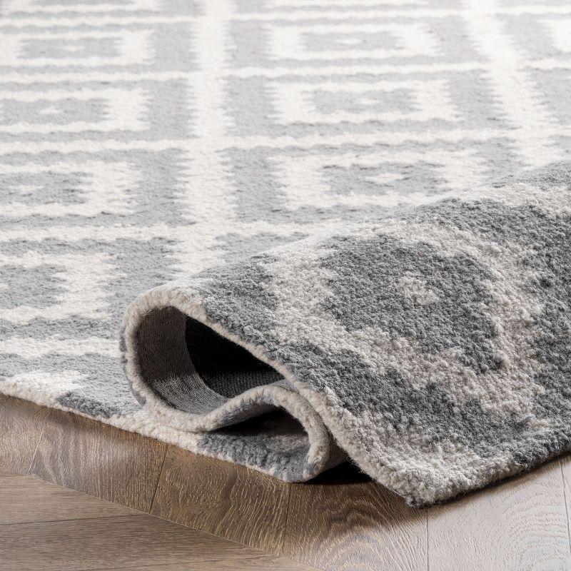 Nuloom Kellee Geometric 5 Round Wool Indoor Area Rug for Living Room Bedroom Dining Room Kitchen, Grey/White