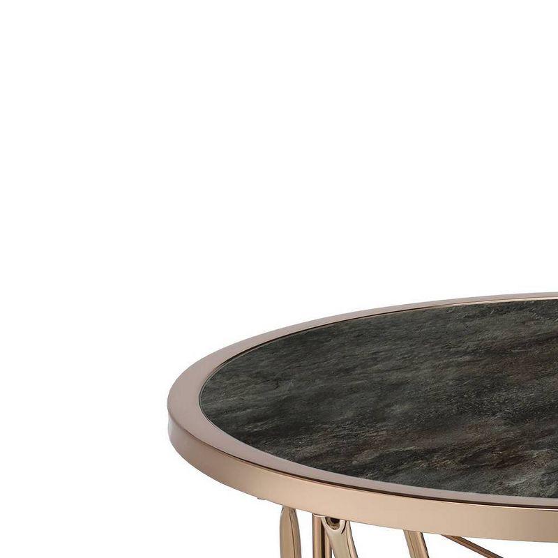 22" Cicatrix Accent Table Faux Black Marble Glass Top Champagne Finish - Acme Furniture: Round, No Assembly, Metal Frame