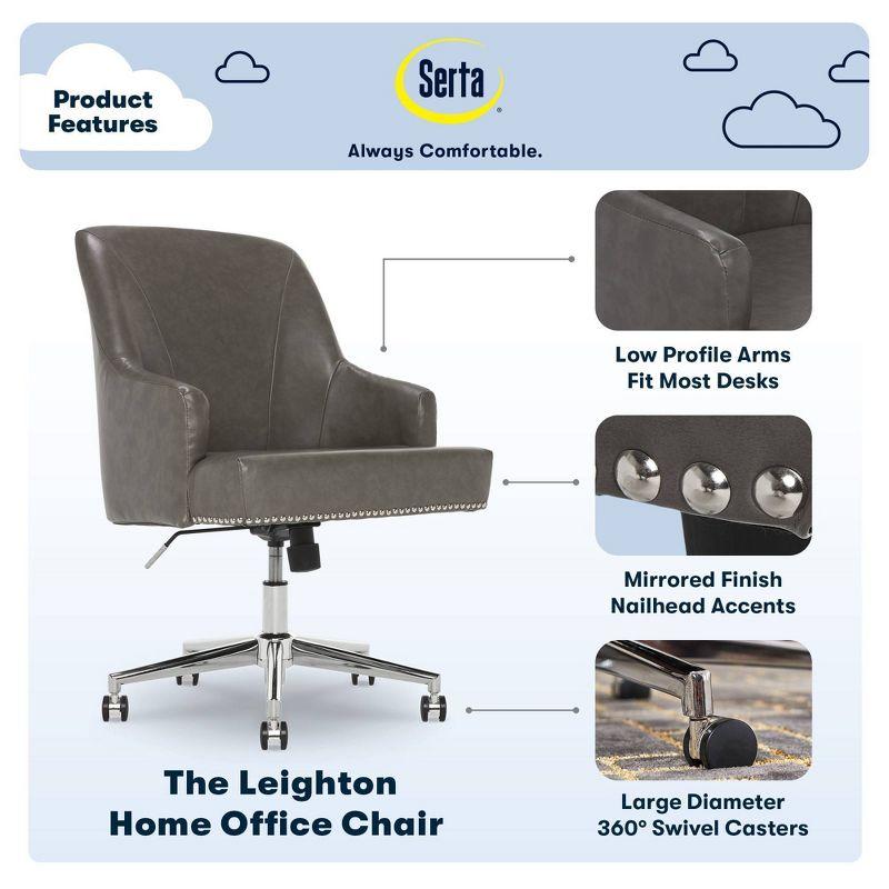 Serta Style Leighton Home Office Chair Gathering Dark Gray: Upholstered, Adjustable, with Fixed Arms