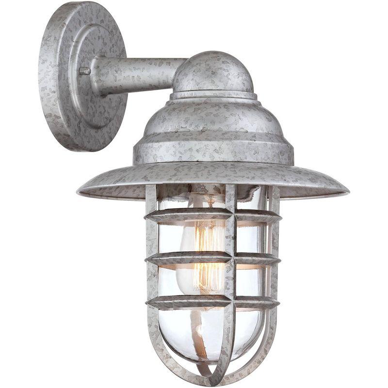 John Timberland Marlowe Industrial Outdoor Wall Light Fixture Galvanized Hooded Cage 13" Clear Glass for Post Exterior Barn Deck House Porch Yard Home