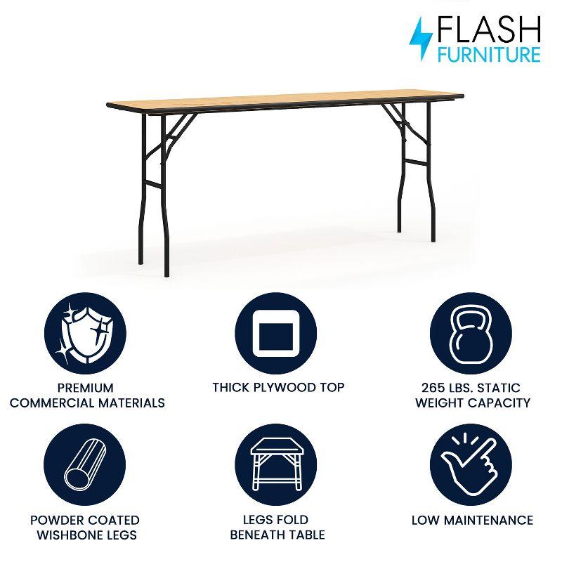 Flash Furniture Gael 6-Foot Rectangular Wood Folding Training / Seminar Table with Smooth Clear Coated Finished Top