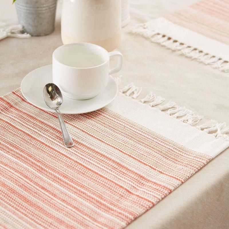 6pk Cotton Pimento Striped Placemats with Fringe - Design Imports: Washable Kitchen & Dining Table Decor, Rectangle, 13"x11"