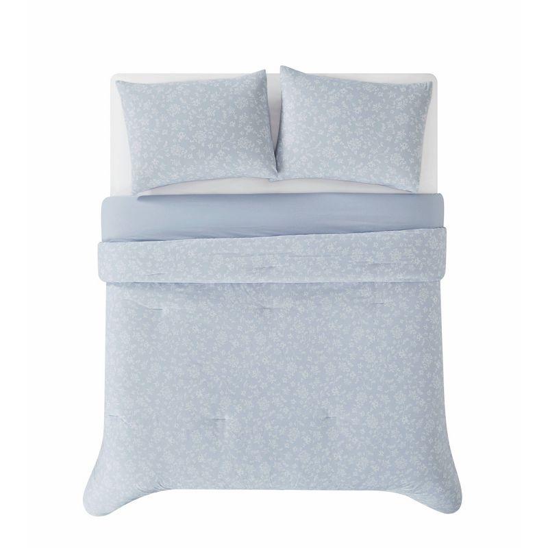 The Farmhouse 3pc King By Rachel Ashwell Majesty Comforter Set White/Blue: Percale, Botanical Design, 200 Thread Count
