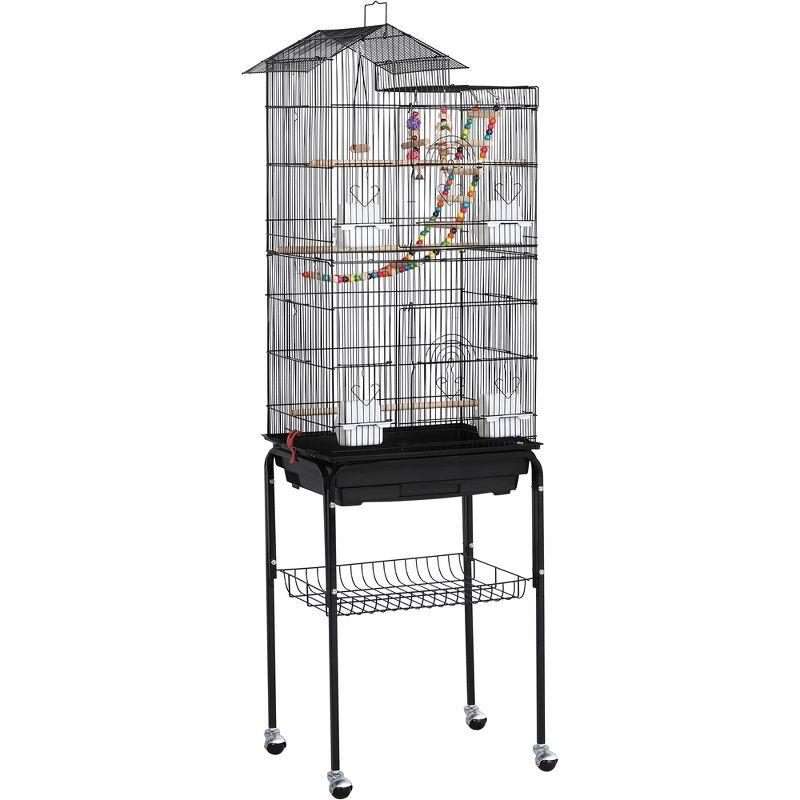 Yaheetech Roof Top Birdcage Parrot Cage with Detachable Rolling Stand Wrought Iron