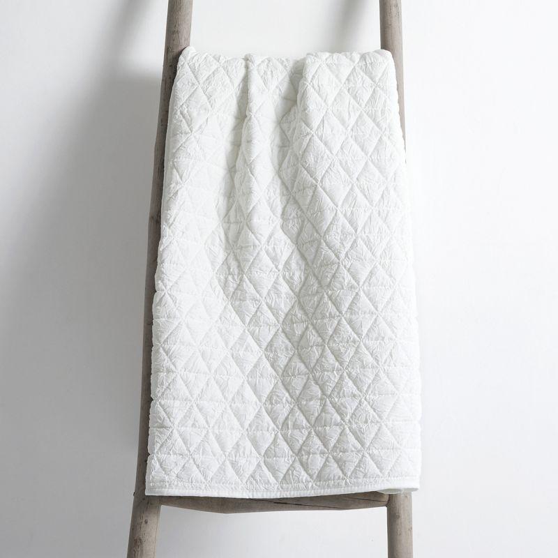 Boho Chic Crinkle Quilted Diamond White Reversible Throw