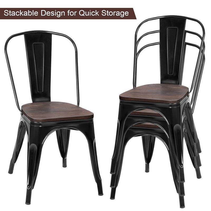 Tangkula Set of 4 Tolix Style Metal Dining Side Chair Wood Seat Stackable Bistro Cafe New