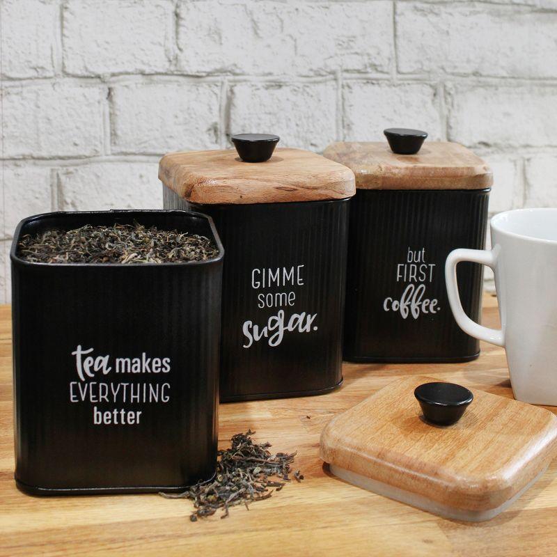 AuldHome Design Farmhouse Canisters, 3pc Set; Rustic Storage Containers for Coffee, Tea and Sugar