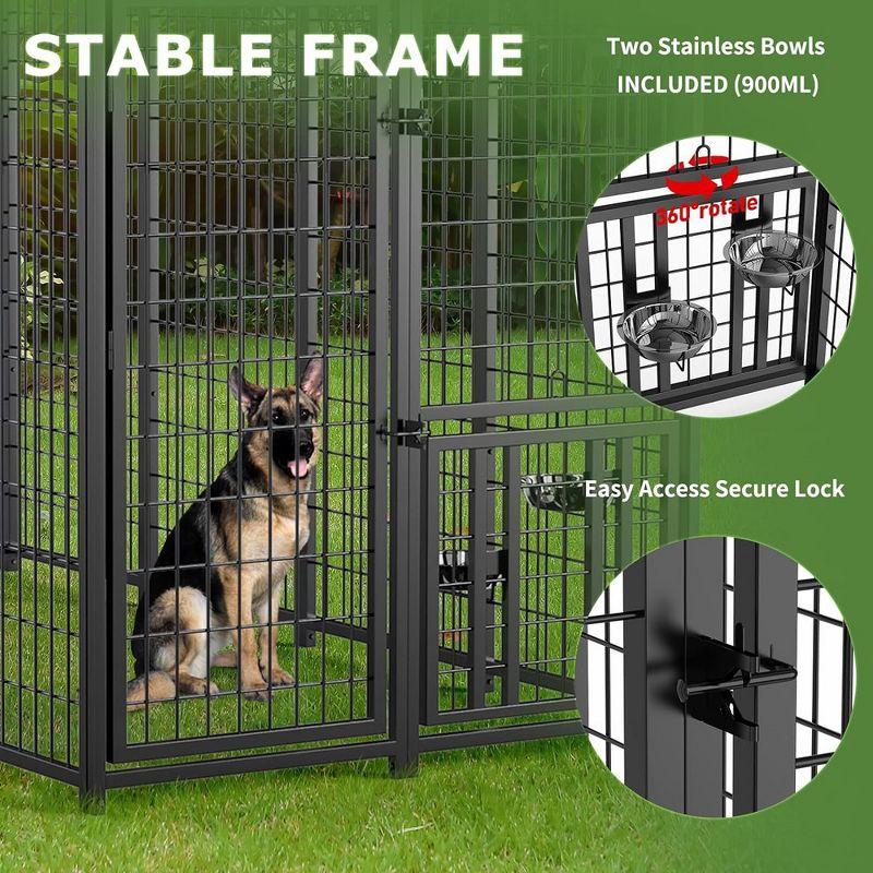 LOVMOR Large Dog Kennel Outdoor Pet Pens Dogs Run Enclosure Animal Hutch Metal Coop Fence with Rotating Bowl