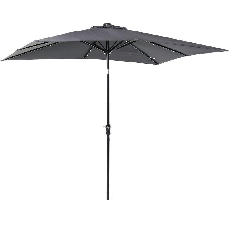 Dark Gray Solar LED Lighted Patio Umbrella with Crank and Tilt