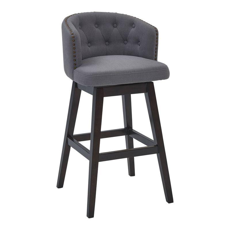 Contemporary 26" Gray Fabric Swivel Barstool with Espresso Wood Base