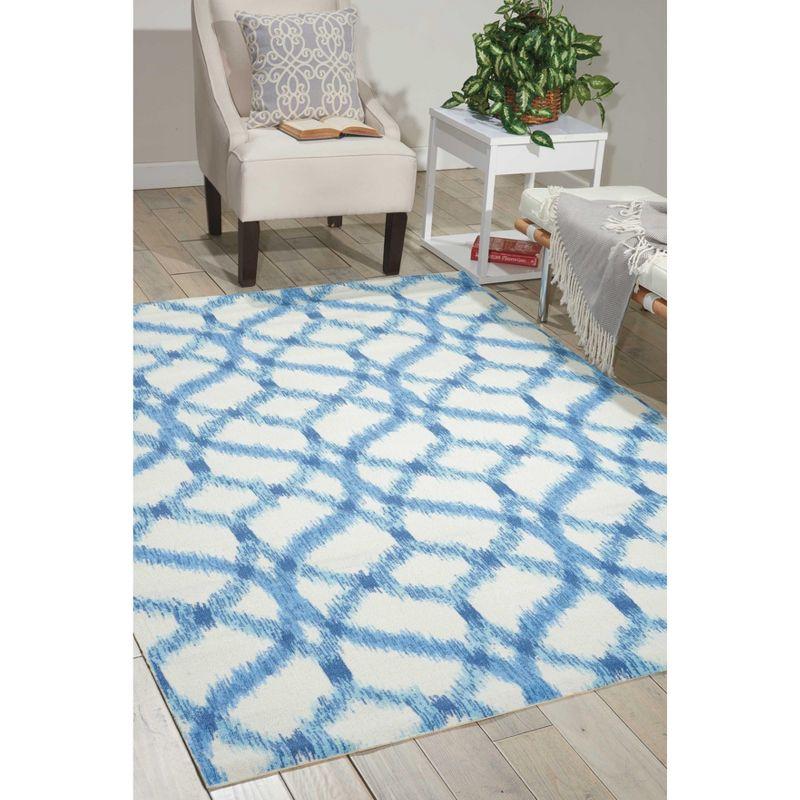 Aegean Blue and White Square Trellis Indoor/Outdoor Rug