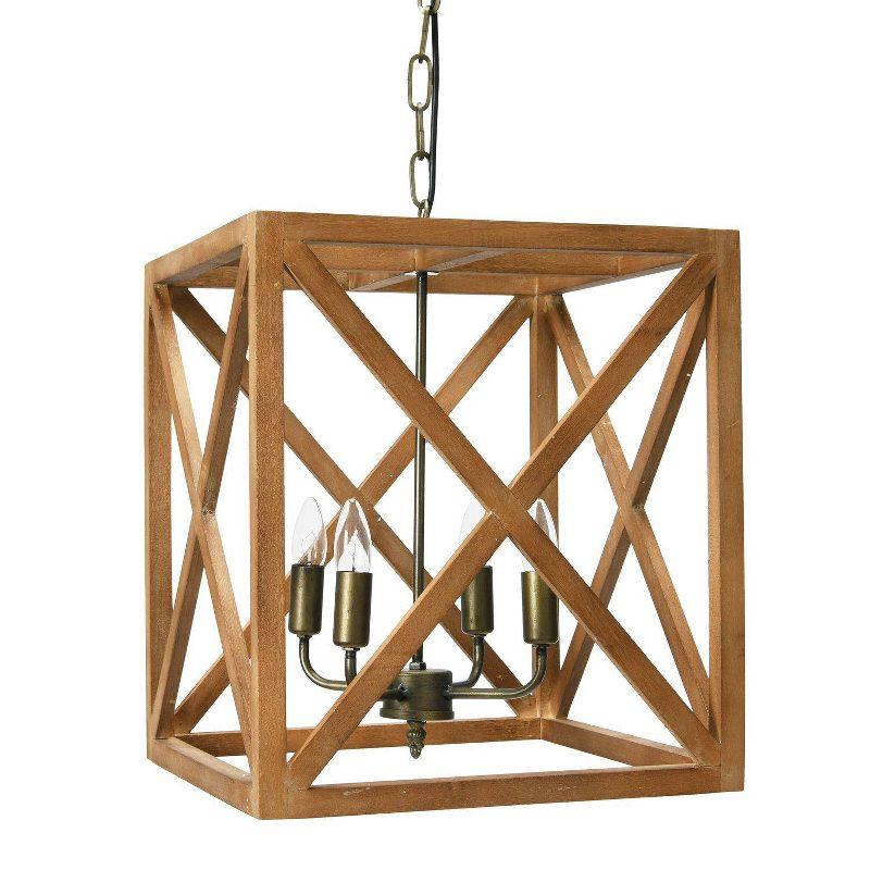 Metal/Wood Chandelier Natural Brown - Storied Home: 4-Bulb Farmhouse Style, UL Listed