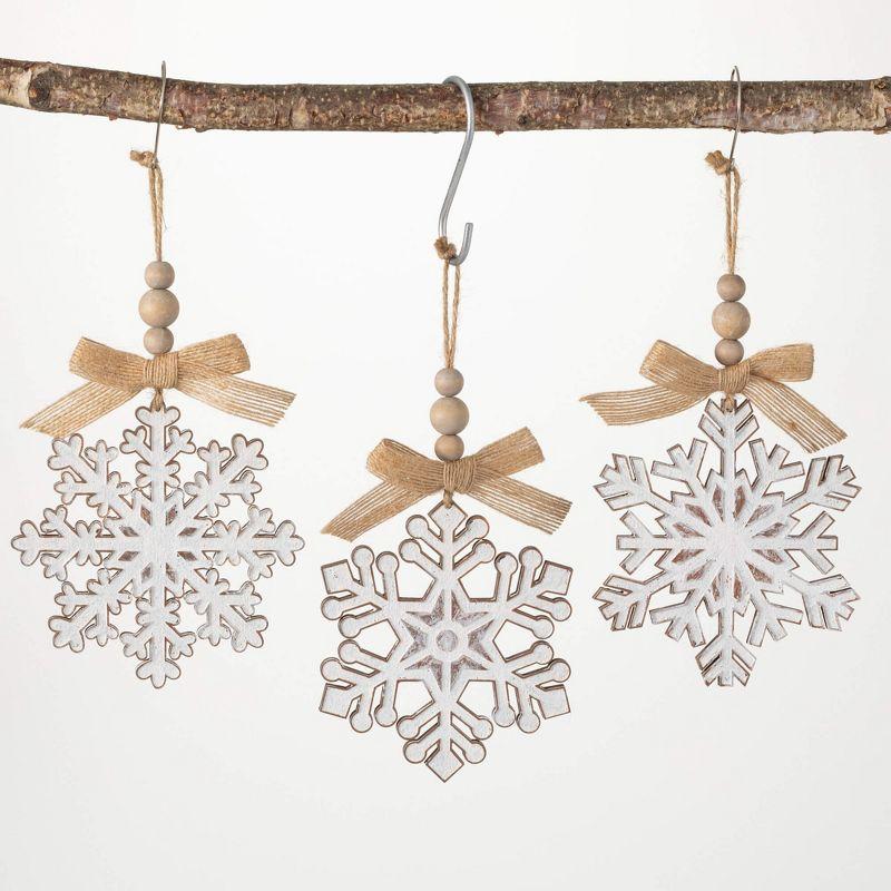 10.5" White Wood Snowflake Ornaments Set of 3