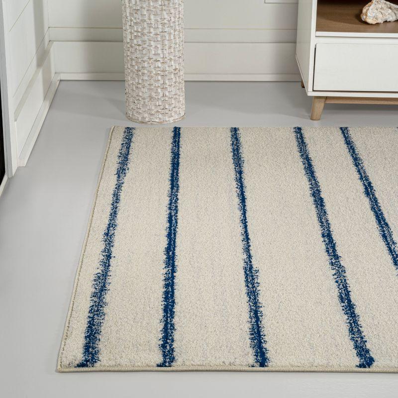 Cream and Navy Stripe Synthetic 4' x 6' Area Rug