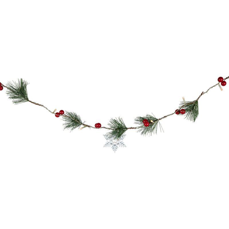 Festive Pine and Berry LED Garland with Snowflakes - 6ft