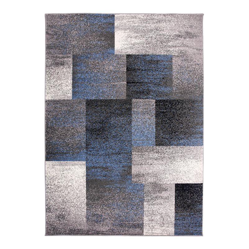 World Rug Gallery Contemporary Modern Geometric Boxes Area Rug - Blue 3'3" x 5'