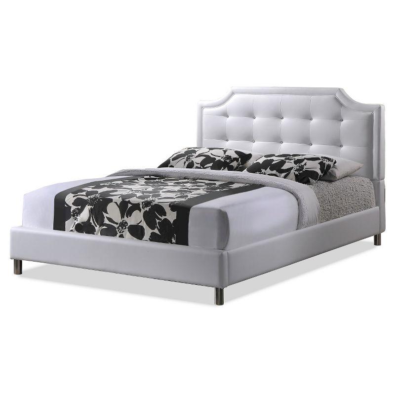 Carlotta Full-Size White Faux Leather Bed with Tufted Headboard