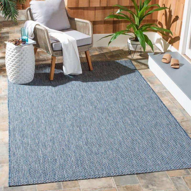 Navy and Grey Rectangular Outdoor Synthetic Area Rug