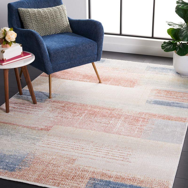 Beige and Blue Rust Abstract Washable Area Rug