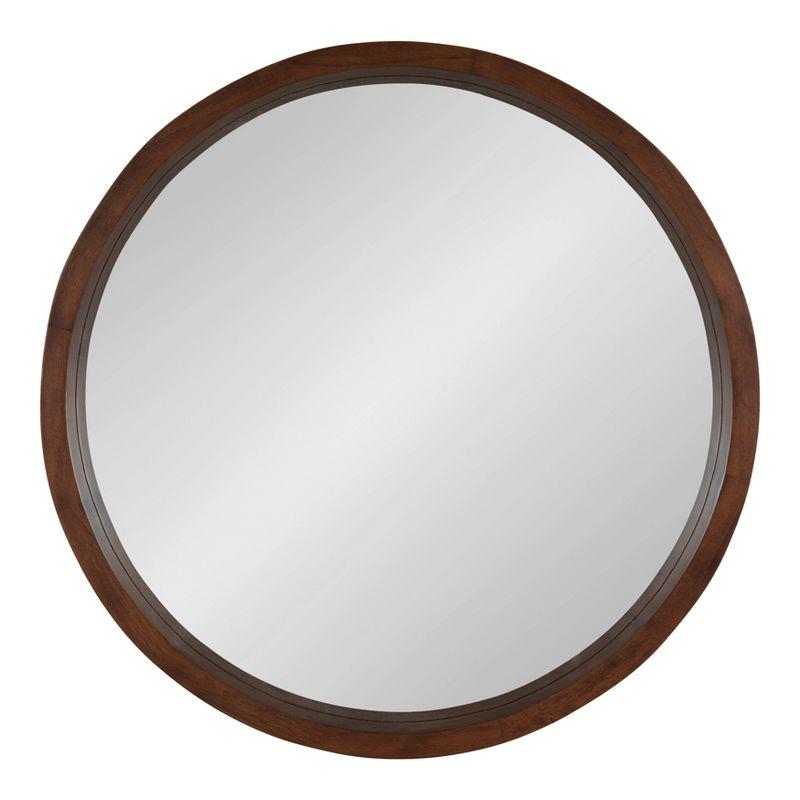 22" x 22" Hutton Round Wood Wall Mirror Walnut Brown - Kate and Laurel