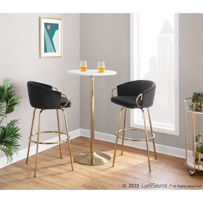 Adjustable Black Velvet Swivel Bar Stool with Metal Frame