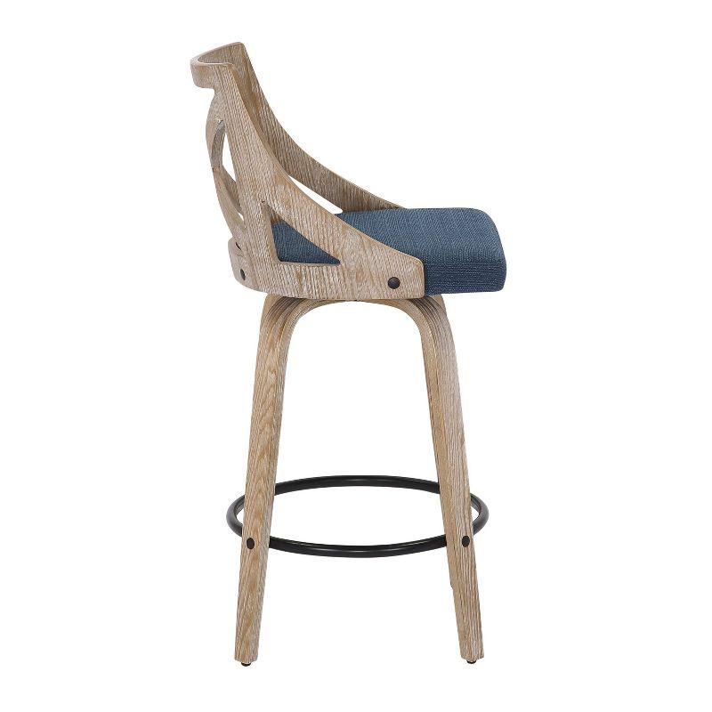 Set of 2 Charlotte Counter Height Barstools White Washed Wood/Blue - LumiSource: Elegant X-Back, Swivel Seat