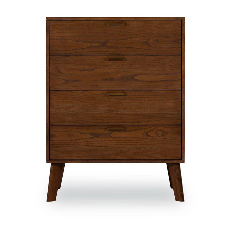 Linon Reid Mid-Century Modern 4 Drawer Wood Chest Dresser Walnut: Veneer Finish, Metal Hardware, Includes Anti-Tip Kit