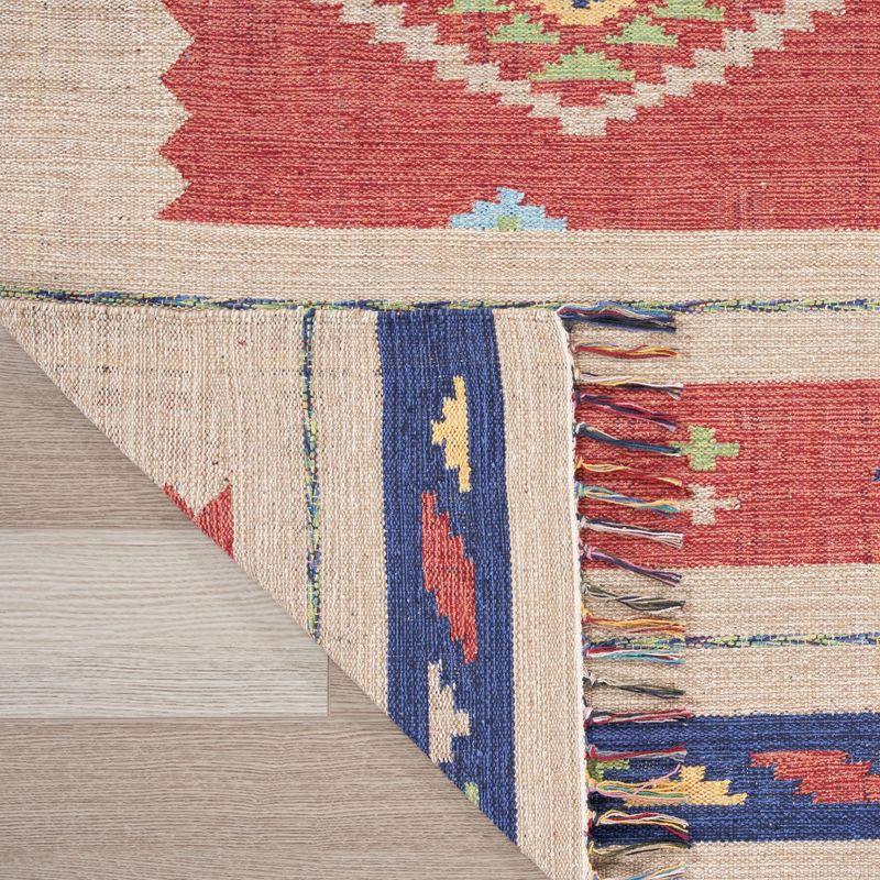 Reversible Tribal Red/Beige Cotton Blend 4' x 6' Area Rug