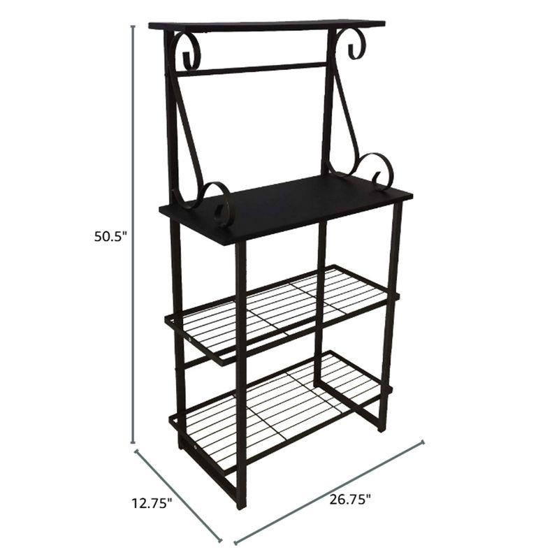 Pewter and Black Metal Baker's Rack with Wood Shelves