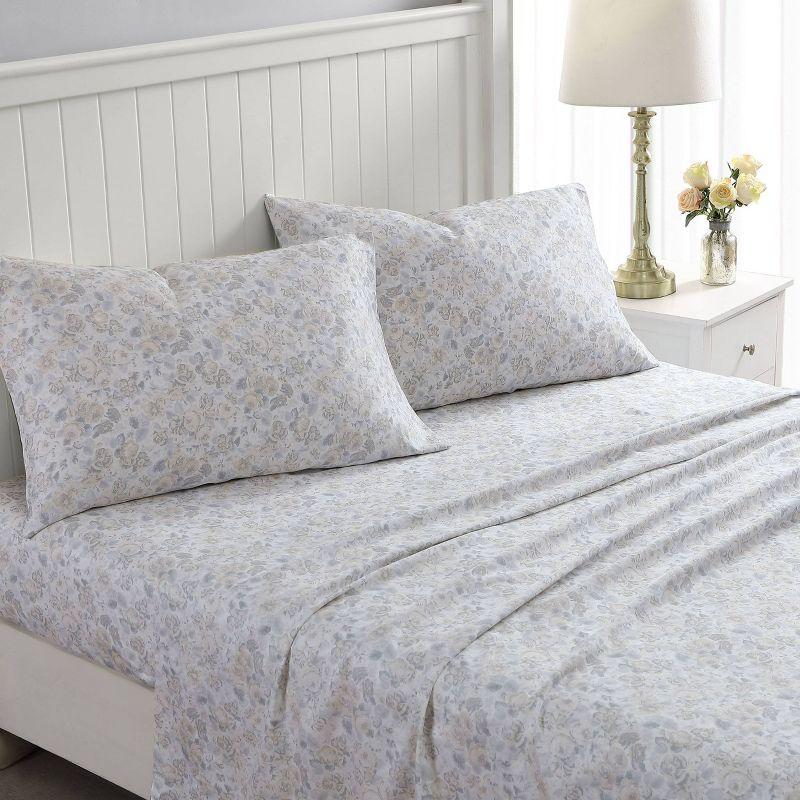 Elegant Quartet Floral Cotton Queen Sheet Set with Deep Pockets