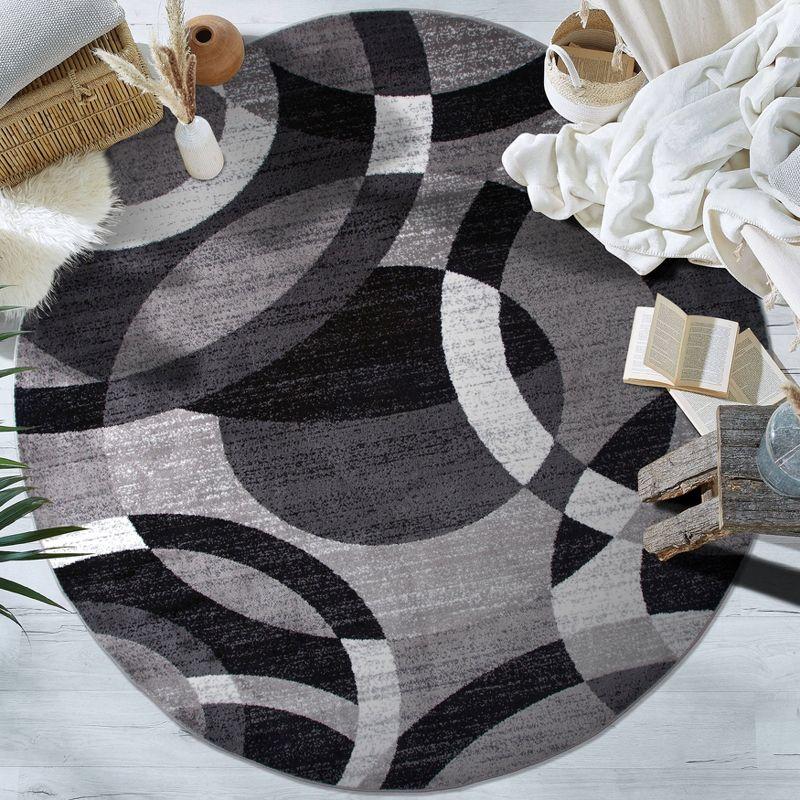 World Rug Gallery Geometric Circles Gray 6'6" Round Rug