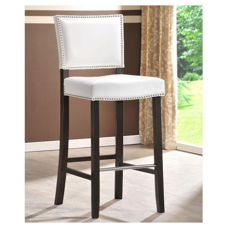 Aries Modern Barstool with Nailhead Trim White - Baxton Studio: Upholstered, Rubber Wood Frame, Stainless Steel Footrest