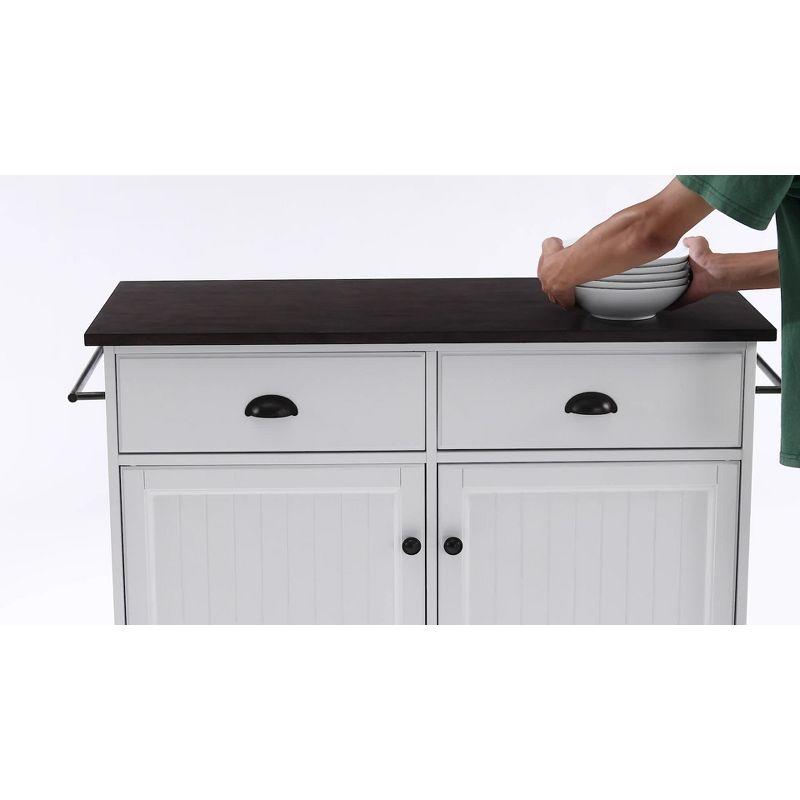 Crosley Shoreline Kitchen Island White/Dark Brown: Adjustable Shelves, Towel Bar, MDF & Veneer Storage Cart