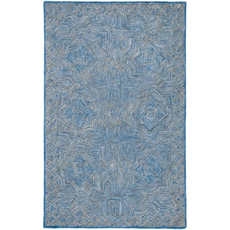 Handmade Blue Wool Tufted Rectangular Area Rug