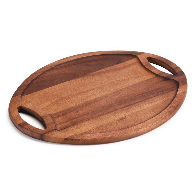 Large Acacia Wood Oval Serving Tray with Handles