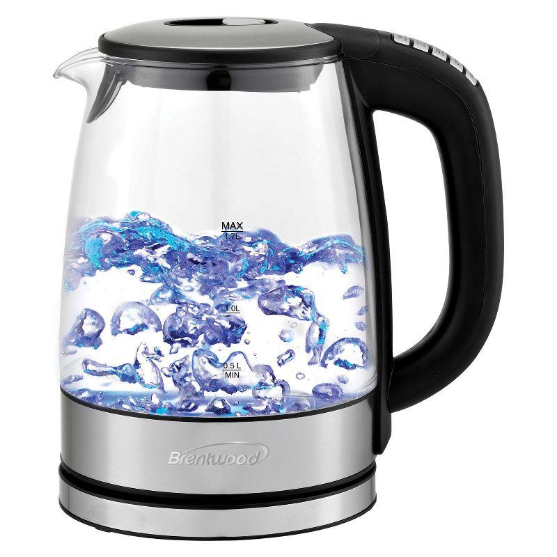 Brentwood 1.79-Qt Black Glass Electric Kettle with LED Light