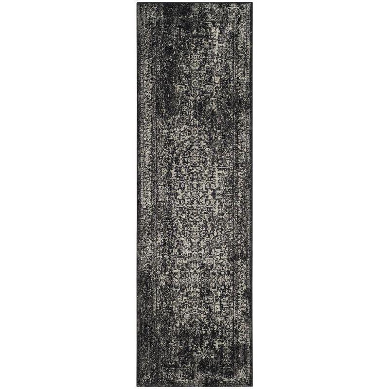 Reversible Black and Grey Easy-Care Synthetic Runner Rug - 2'2" x 11'