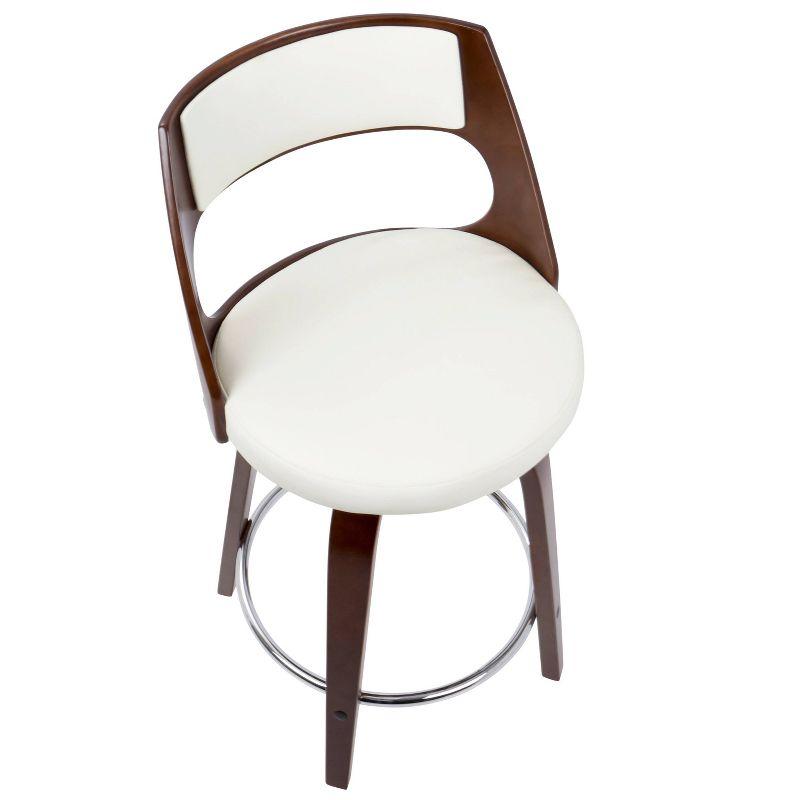 Set of 2 Cecina Upholstered Counter Height Barstools White/Cherry - Lumisource: Chrome Footrest, Swivel Seat, Wood Frame