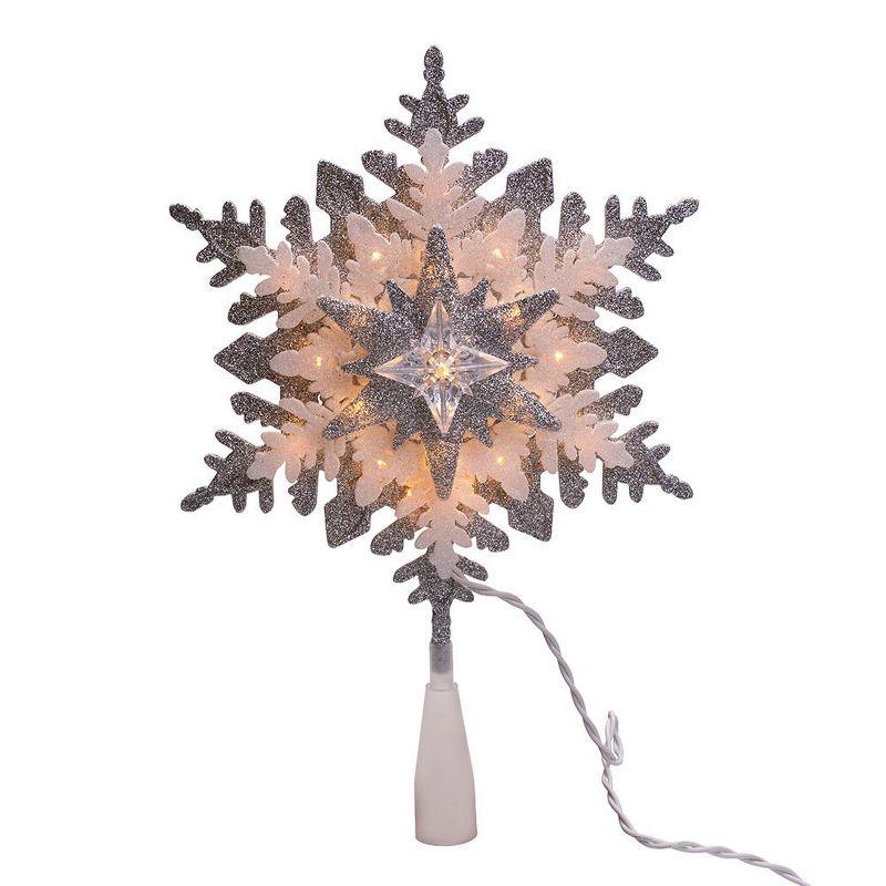 This 13.75" UL 20-Light Silver and White Glittered Snowflake Treetop from Kurt Adler